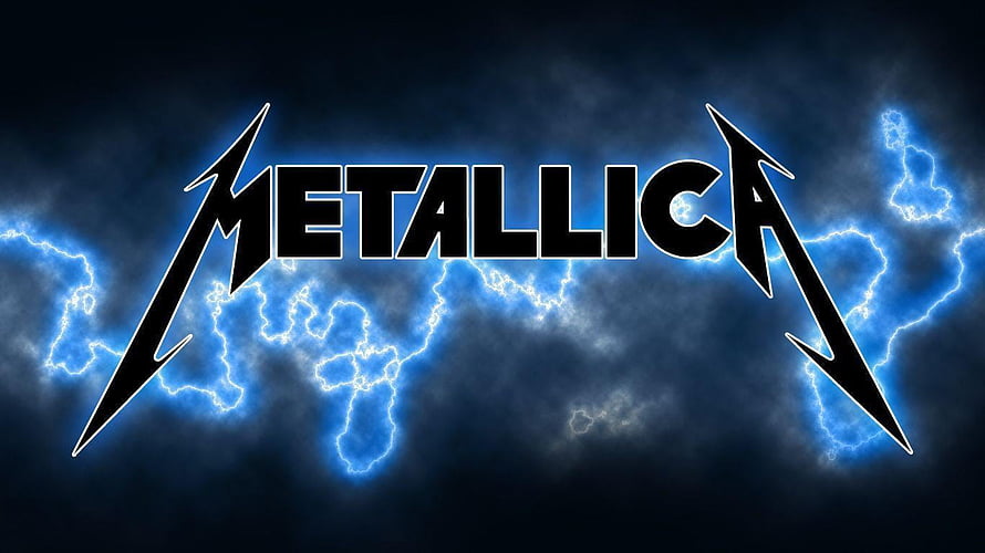 Metallica Band Logo Set Against Dramatic Blue Lightning Storm Clouds HD wallpaper