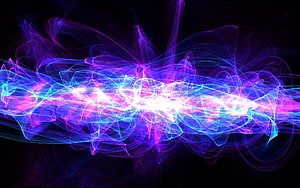 Vibrant Neon Light Trails Abstract Digital Art with Purple and Blue Energy Waves HD wallpaper