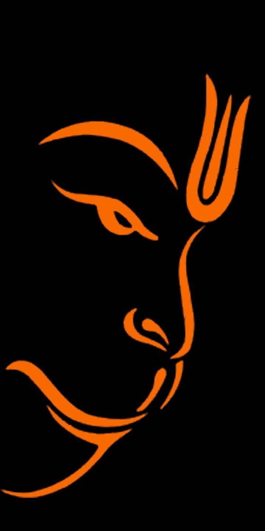 Minimalist Orange Line Art Profile of a Face with Stylized Hair on Black Background HD phone wallpaper