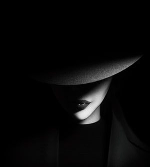 Mysterious Woman in Wide Brim Hat with Dramatic Noir Lighting, Dark, Minimalism, Girl, Bw, Chb, Shadows, Hat HD phone wallpaper