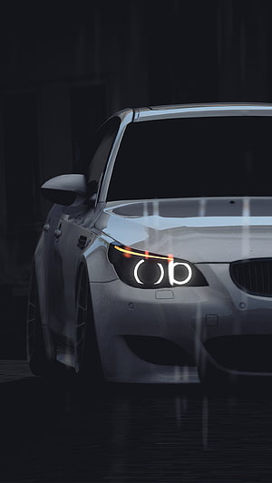 Silver BMW M3 E92 with Angel Eyes Headlights in Rainy Night Atmosphere HD phone wallpaper
