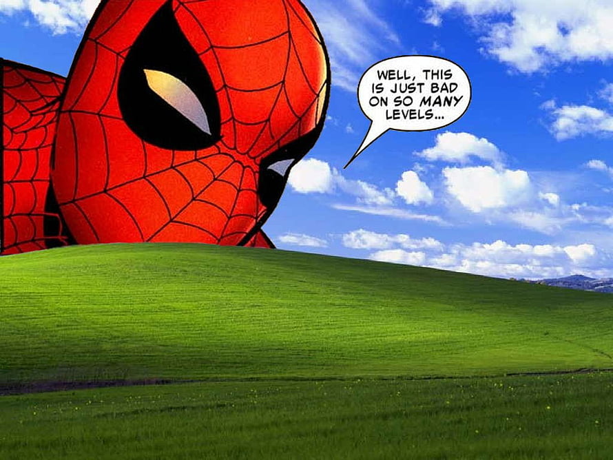 Spider-Man Peeking Over Windows XP Bliss Hill Meme, The Best 19 Pointing Meme , Meme HD wallpaper