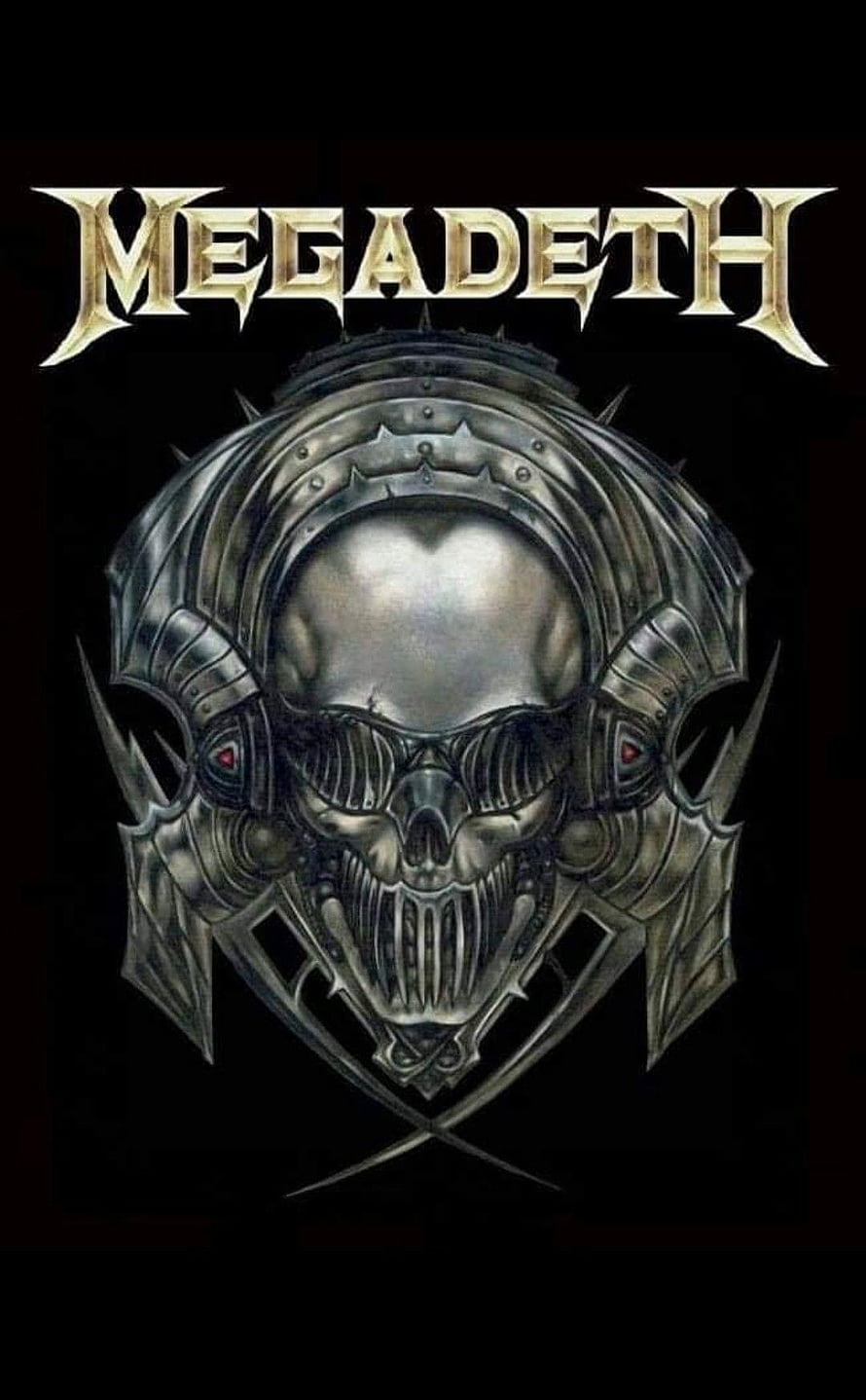 Megadeth Metal Skull Logo with Ornate Armor and Crossed Swords on Black Background HD phone wallpaper