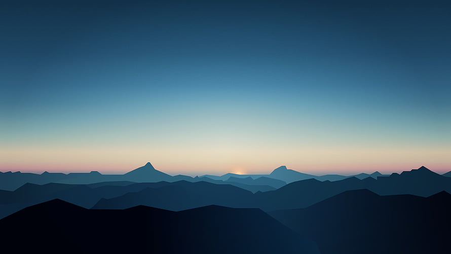 Minimalist Blue Mountain Range at Sunset with Gradient Sky HD wallpaper