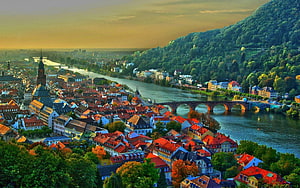 Heidelberg Castle View Over the Neckar River and Historic Old Town at Golden Hour HD wallpaper