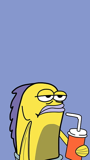 SpongeBob SquarePants Bored Fish Character Drinking Soda HD phone wallpaper