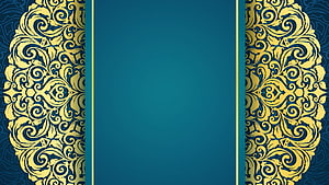 Elegant Gold Damask Pattern on Teal Background with Ornate Floral Borders HD wallpaper
