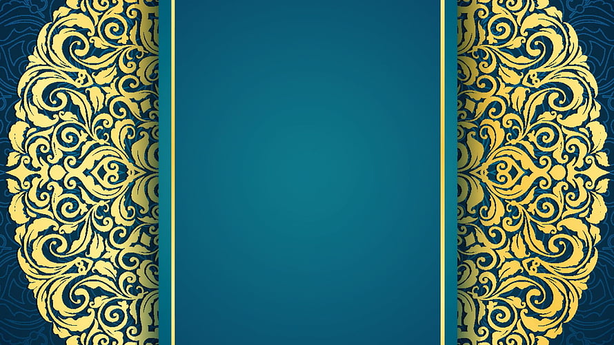 Elegant Gold Damask Pattern on Teal Background with Ornate Floral Borders HD wallpaper
