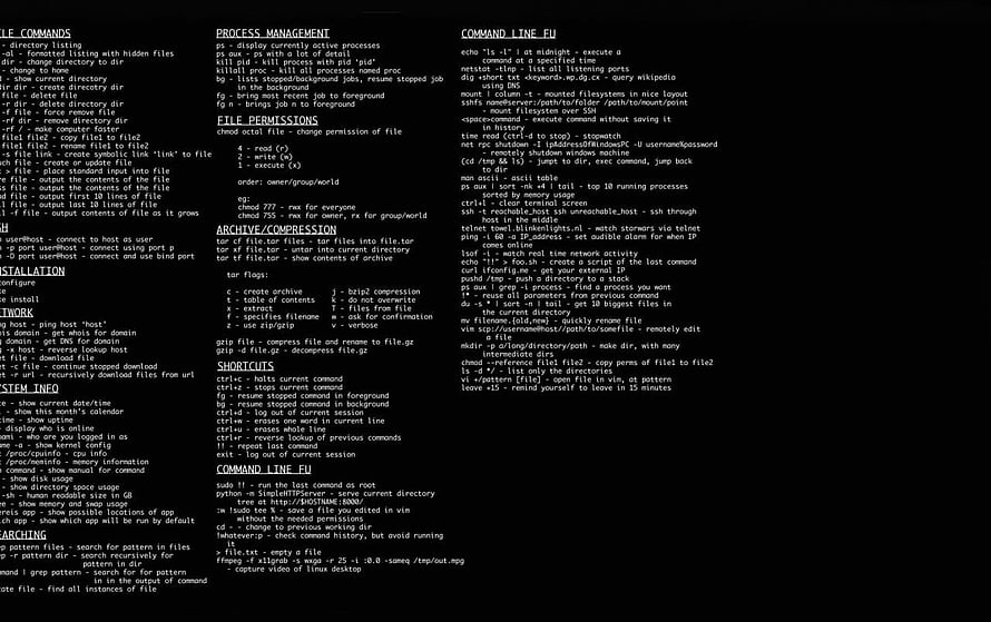 Linux Command Line Cheat Sheet Reference Guide for Terminal Users HD wallpaper