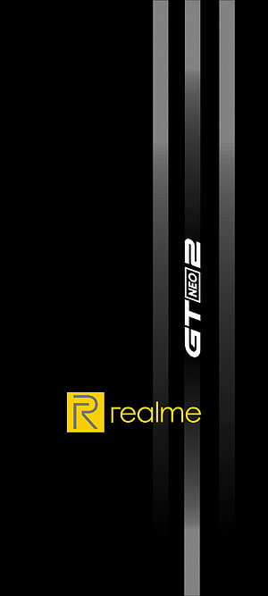 Realme GT Neo 2 Minimalist Black Wallpaper with Yellow Brand Logo and Vertical Stripes HD phone wallpaper