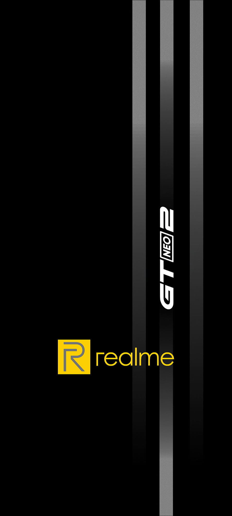 Realme GT Neo 2 Minimalist Black Wallpaper with Yellow Brand Logo and Vertical Stripes HD phone wallpaper