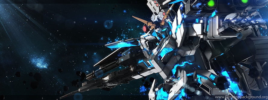 Gundam Mecha in Deep Space with Blue Energy Glow and Starfield Background HD wallpaper