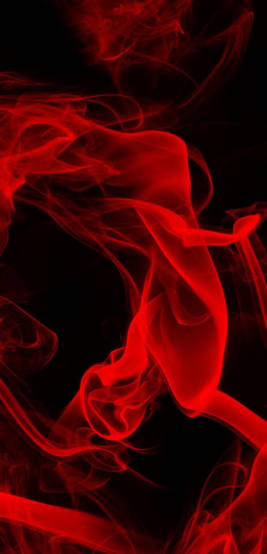 Vibrant red smoke swirling against a deep black background in an abstract, high-contrast composition HD phone wallpaper