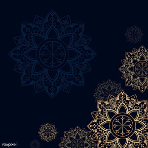 Elegant Gold and Blue Mandala Floral Pattern on Dark Background, premium vector of Gold mandala on navy blue background vector. Navy blue background, Gold mandala, Mandala background, Islamic Blue HD phone wallpaper