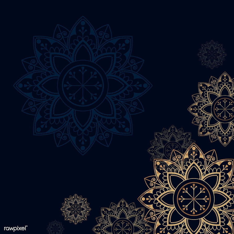 Elegant Gold and Blue Mandala Floral Pattern on Dark Background, premium vector of Gold mandala on navy blue background vector. Navy blue background, Gold mandala, Mandala background, Islamic Blue HD phone wallpaper