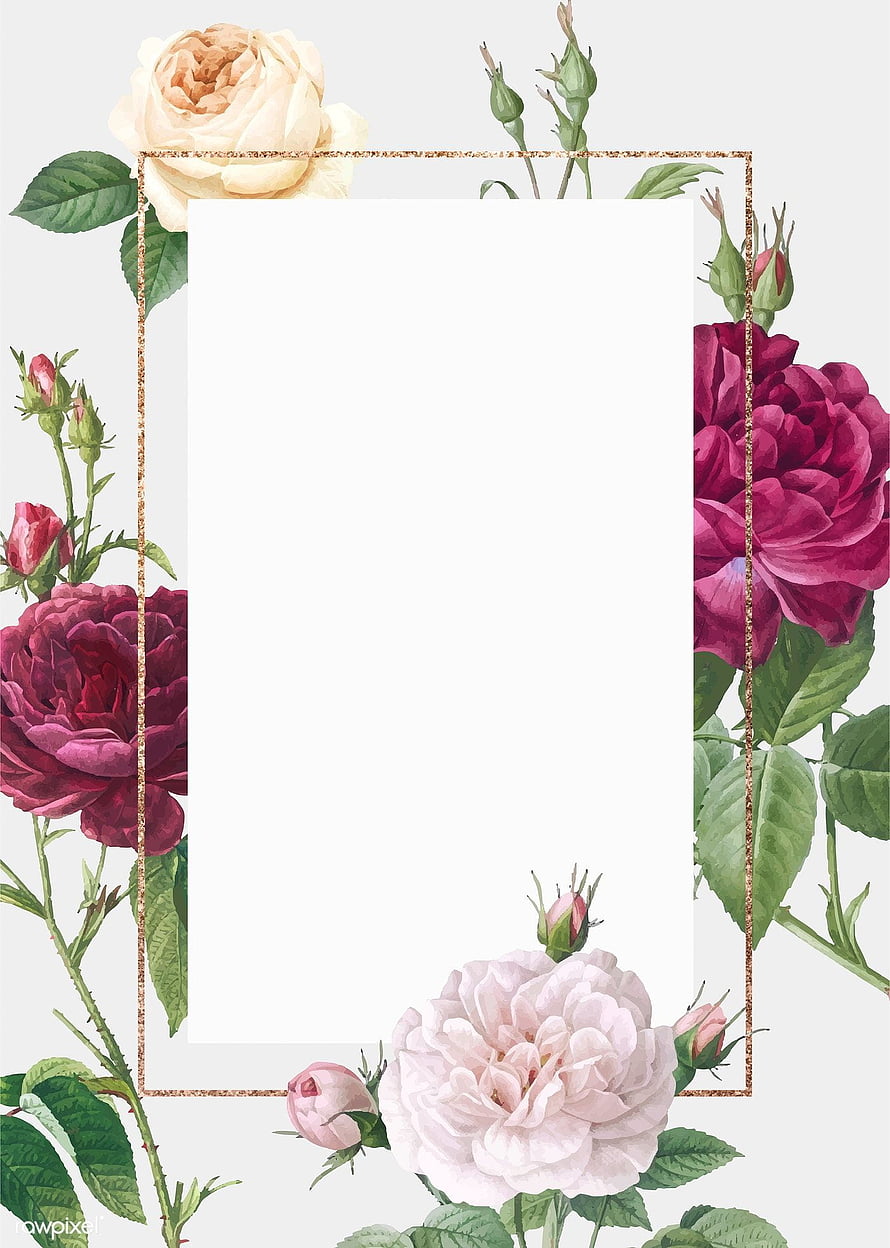 Elegant Watercolor Rose Wedding Invitation Frame with Gold Border and Botanical Accents HD phone wallpaper