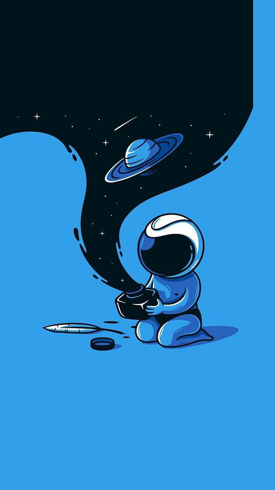 Cute Astronaut Pouring Galaxy from Jar Illustration HD phone wallpaper