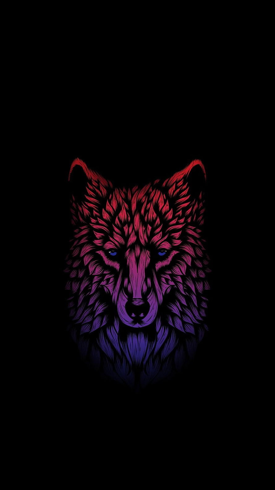 Neon Wolf Head Illustration With Red And Purple Gradient On Black Background HD phone wallpaper