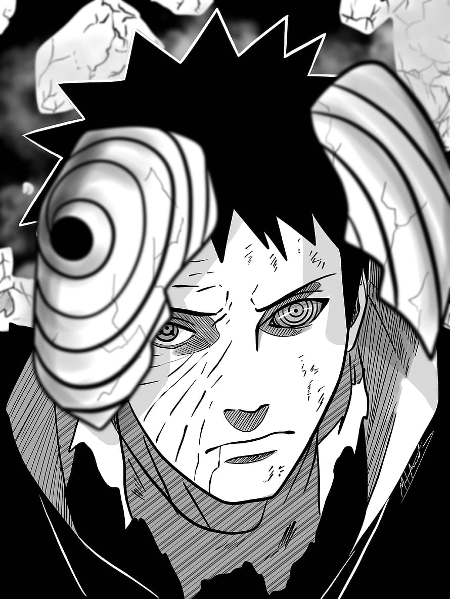 Black and White Anime Art of Naruto Uzumaki Using Rasengan HD phone wallpaper