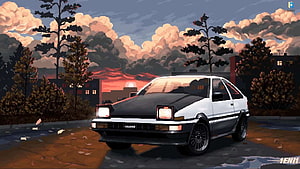 Pixel Art Toyota AE86 Trueno Sunset Wallpaper HD wallpaper