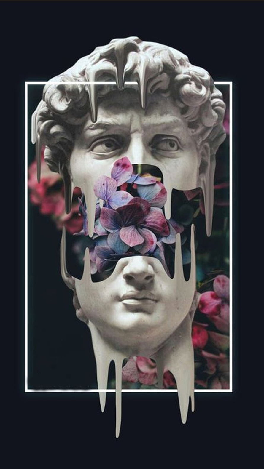 Melting Michelangelo David Statue Head With Floral Cutout Surreal Art HD phone wallpaper