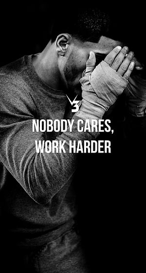 Black and White Motivational Gym Portrait with V3 Apparel Logo and Work Harder Text HD phone wallpaper