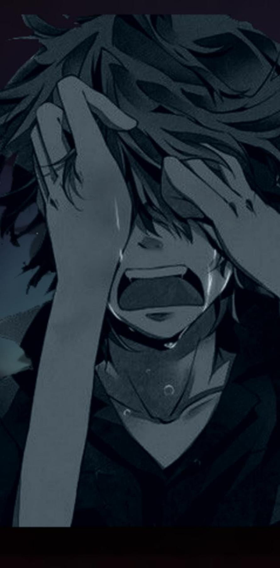 Emotional Anime Boy Crying in Dark Monochrome Style HD phone wallpaper