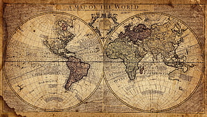 Vintage Antique World Map Wallpaper With Sepia Tones And Aged Paper Texture HD wallpaper