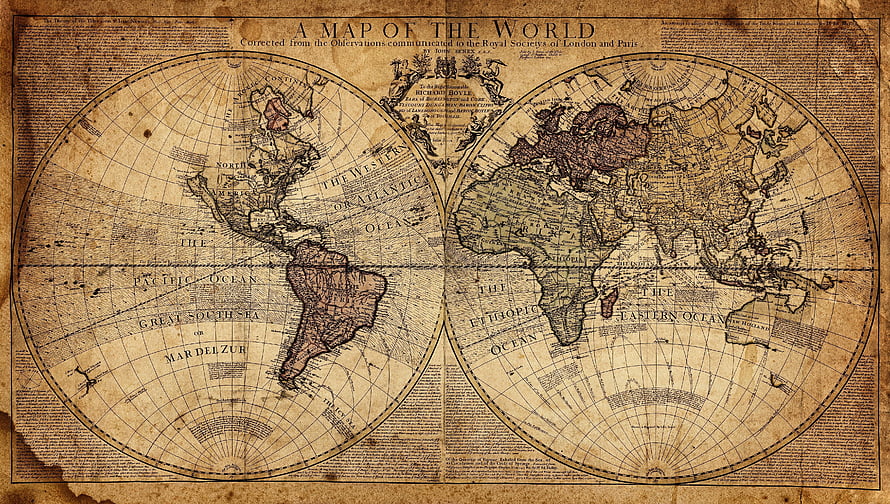 Vintage Antique World Map Wallpaper With Sepia Tones And Aged Paper Texture HD wallpaper