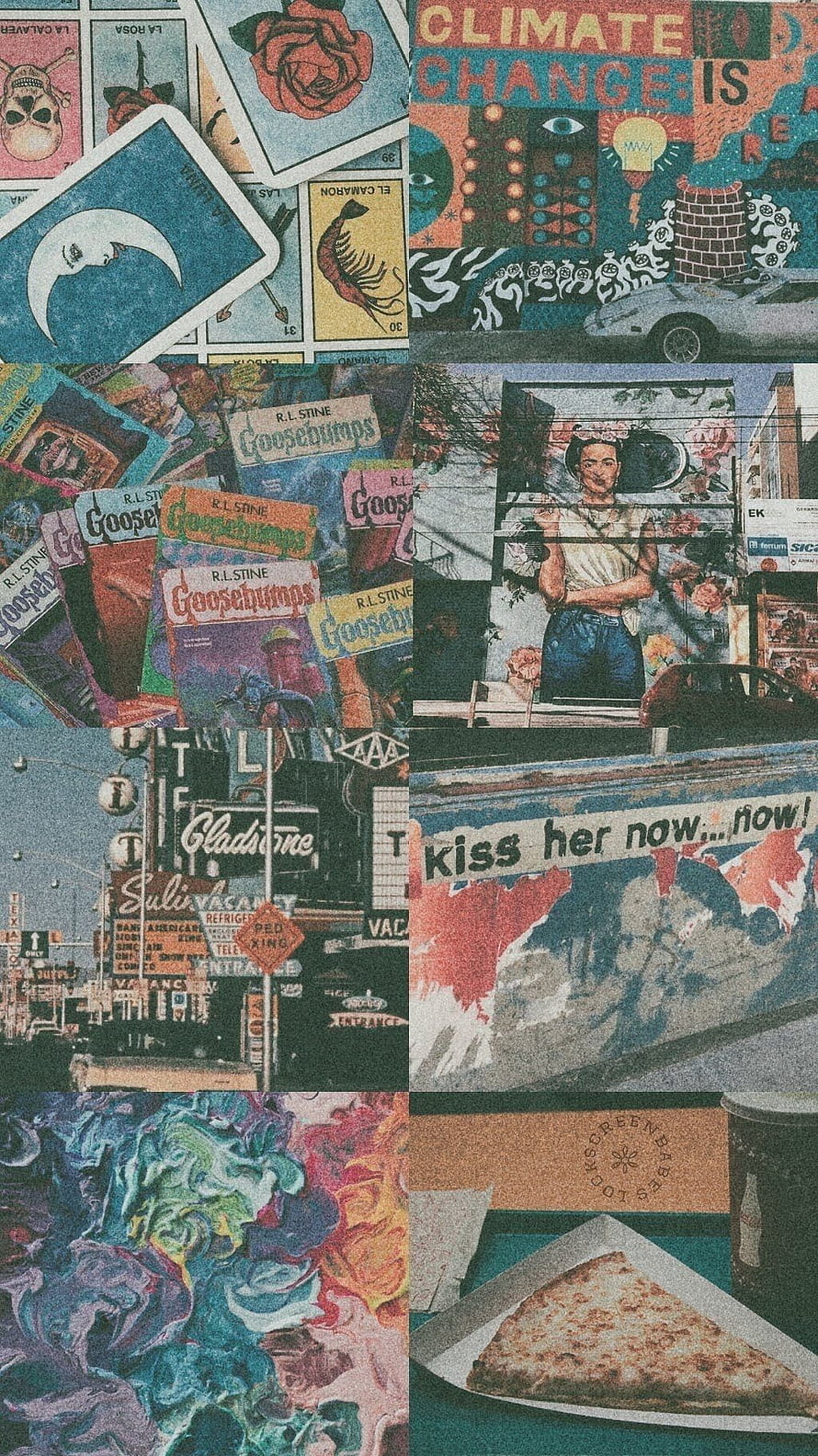 Retro Aesthetic Collage Featuring Vintage Books, Street Art, and Grainy Photography HD phone wallpaper