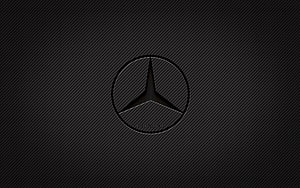 Mercedes-Benz Three-Pointed Star Emblem on Dark Carbon Fiber Texture HD wallpaper