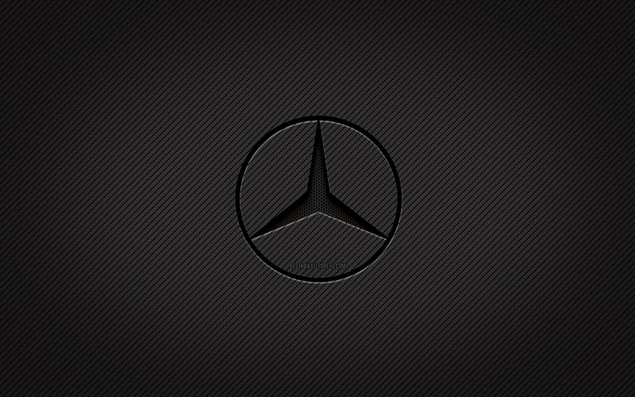 Mercedes-Benz Three-Pointed Star Emblem on Dark Carbon Fiber Texture HD wallpaper
