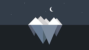 Minimalist Geometric Mountain Reflection Under Crescent Moon Night Sky HD wallpaper