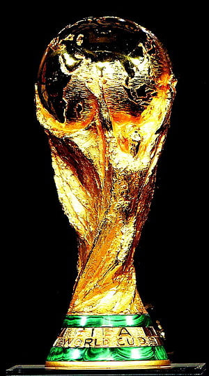 FIFA World Cup Trophy Golden Sculpture on Black Background HD phone wallpaper