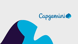 Capgemini Corporate Logo on Light Gray Background with Abstract Blue and Purple Shapes HD wallpaper