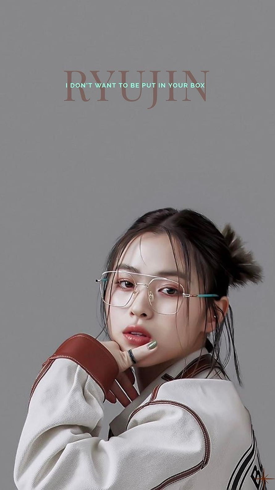 Ryujin from ITZY in a stylish white jacket with clear glasses and a casual updo HD phone wallpaper
