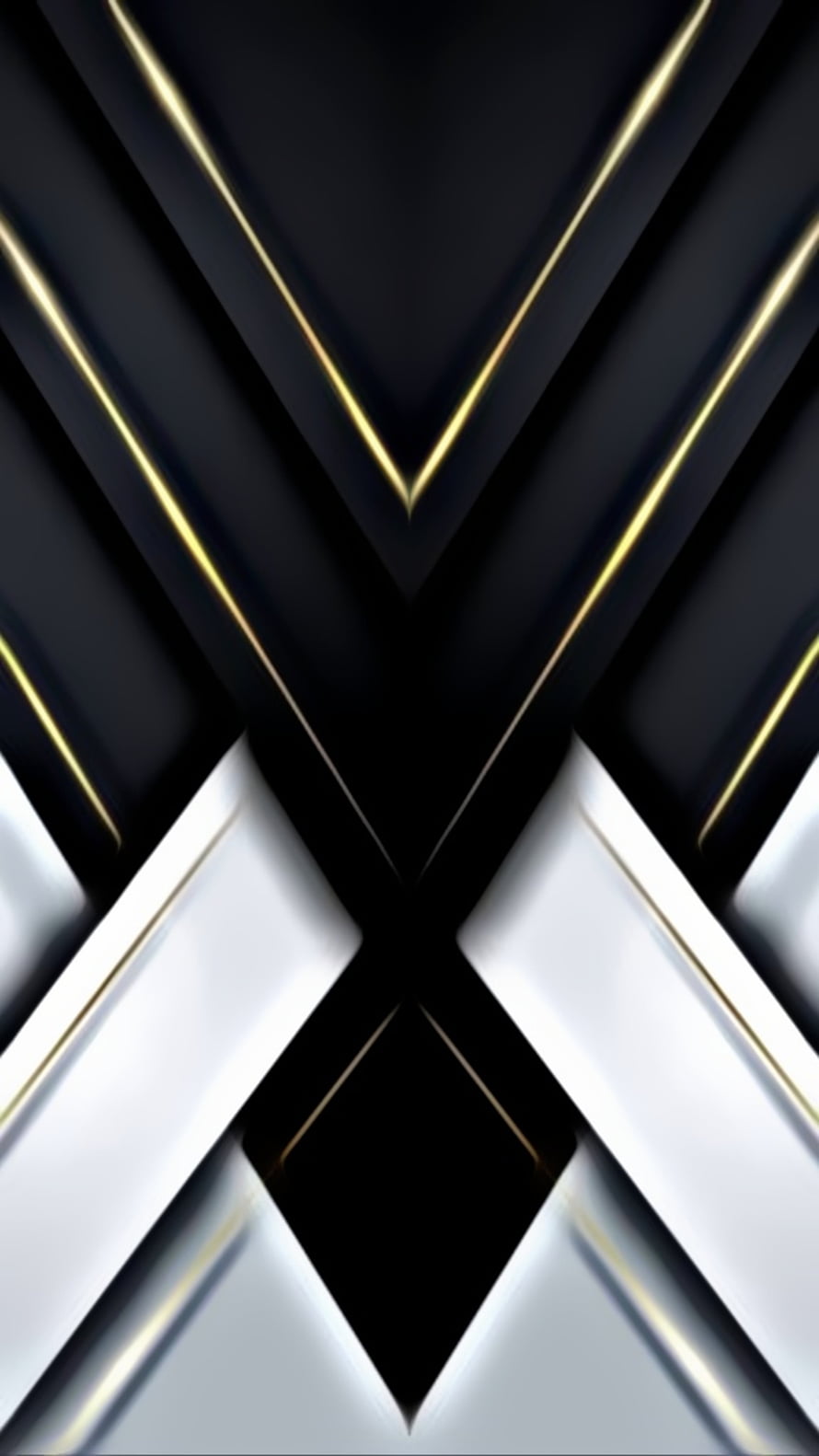 Abstract Geometric 3D Design with Black, White, and Gold Diagonal Lines HD phone wallpaper