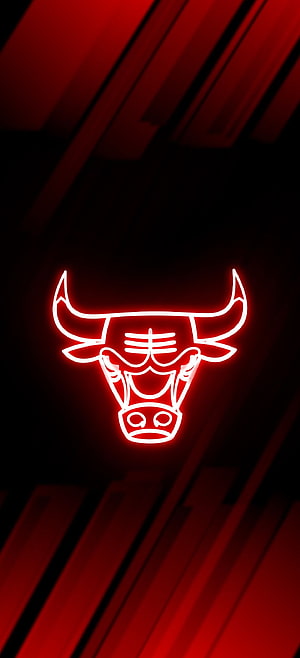 Chicago Bulls Neon Logo on Dark Red Background HD phone wallpaper