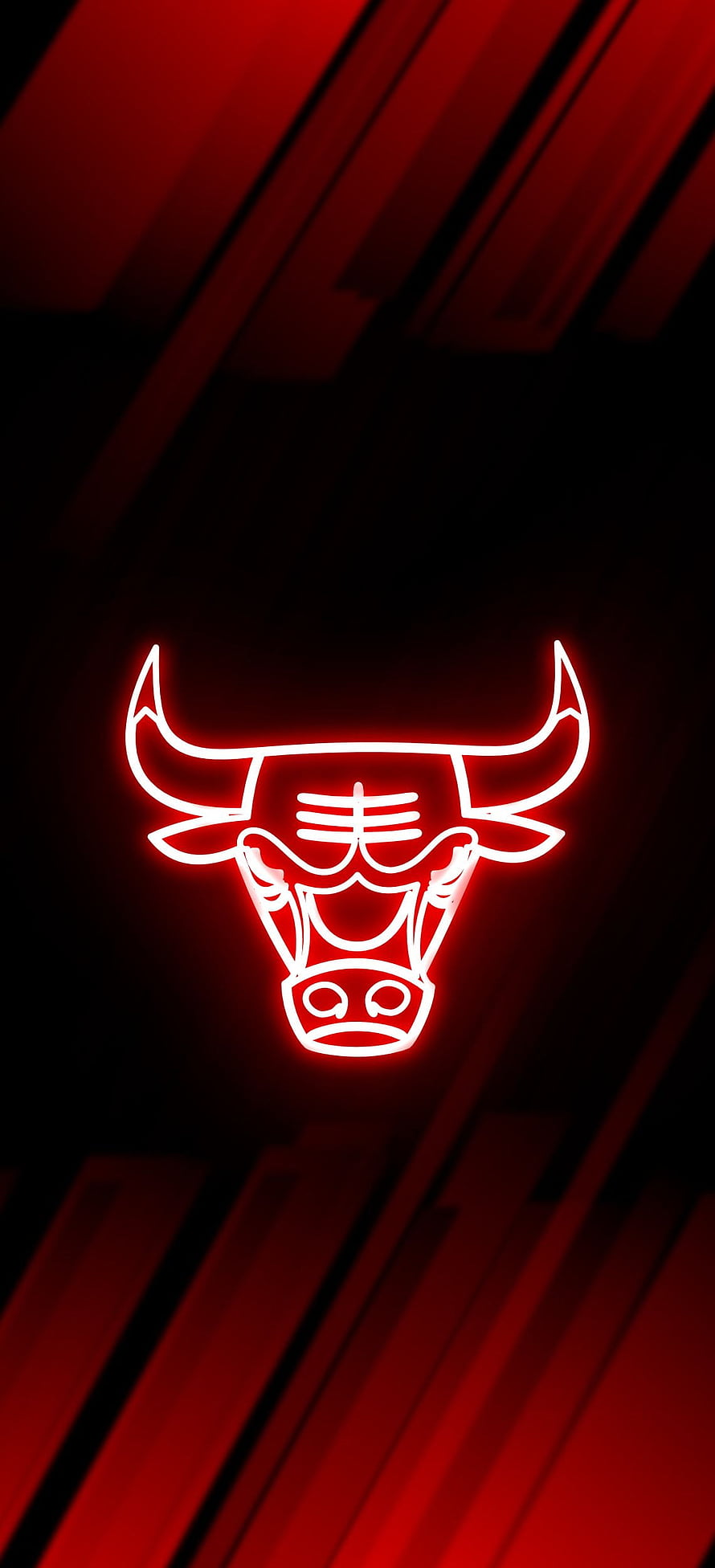 Chicago Bulls Neon Logo on Dark Red Background HD phone wallpaper