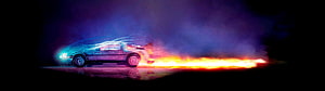 DeLorean Time Machine Drifting Through Flames and Neon Light Trails HD wallpaper