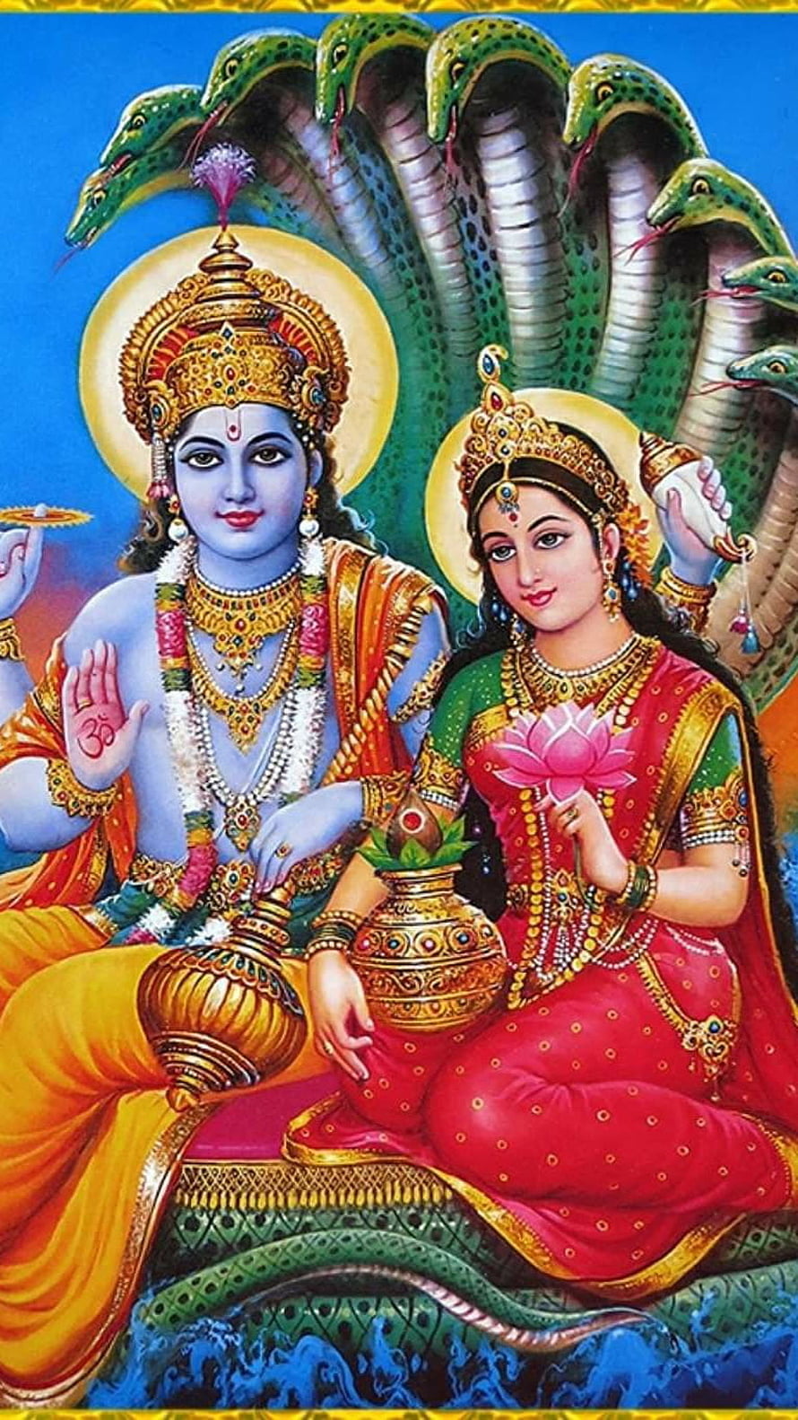 Lord Vishnu and Goddess Lakshmi Seated on Serpent with Multi-Headed Cobra Canopy HD phone wallpaper