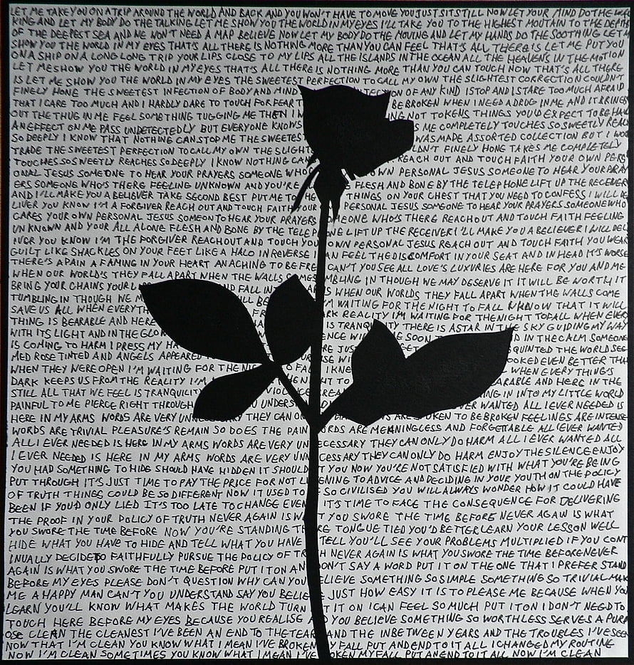 Depeche Mode Rose Silhouette Over Lyrics Text Background HD phone wallpaper