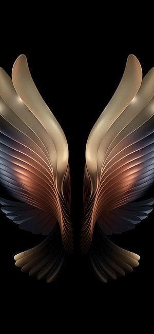 Abstract Golden Wings Wallpaper With Smooth Curved Feathers And Dark Background HD phone wallpaper