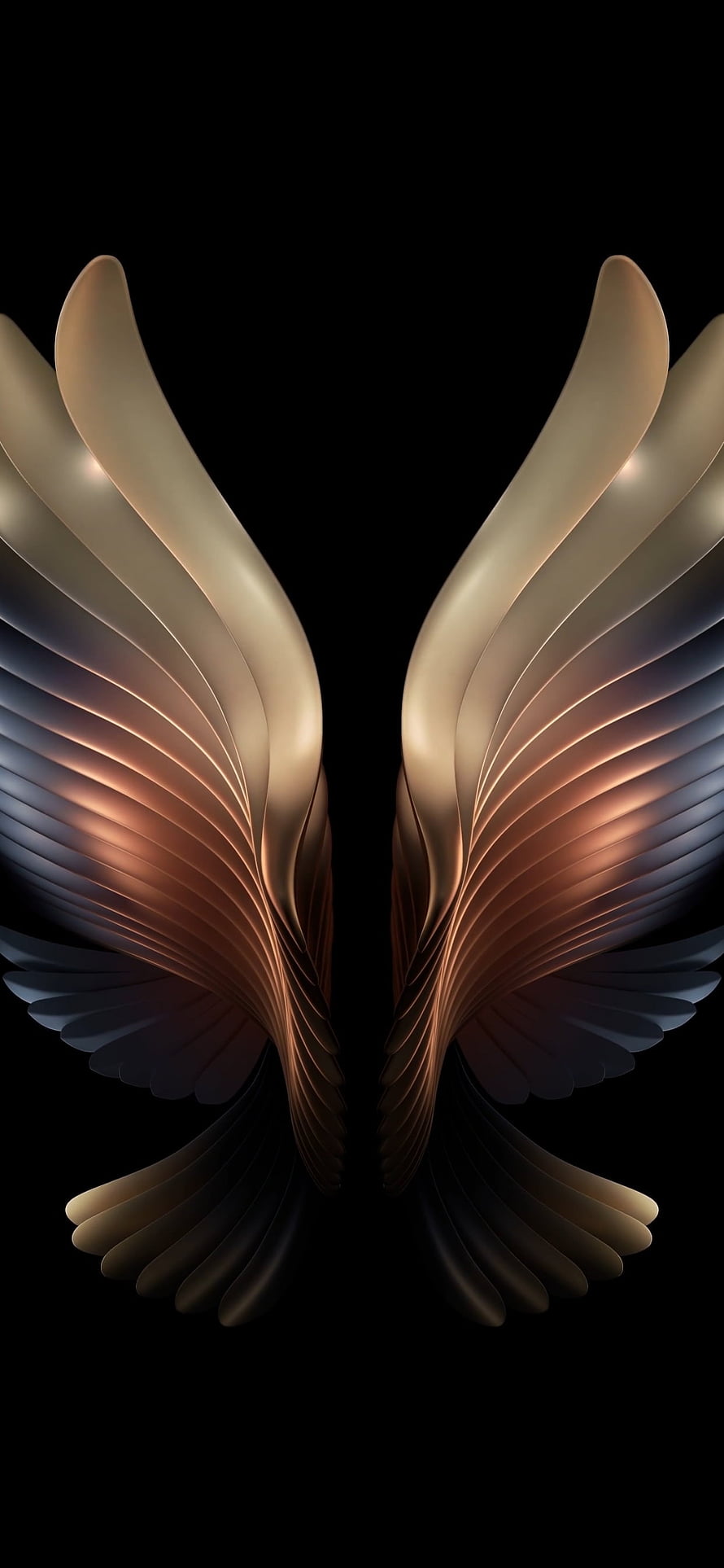 Abstract Golden Wings Wallpaper With Smooth Curved Feathers And Dark Background HD phone wallpaper