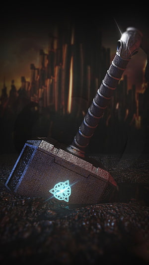 Mjolnir Thor's Hammer Glowing Rune Symbol Dark Fantasy Background HD phone wallpaper