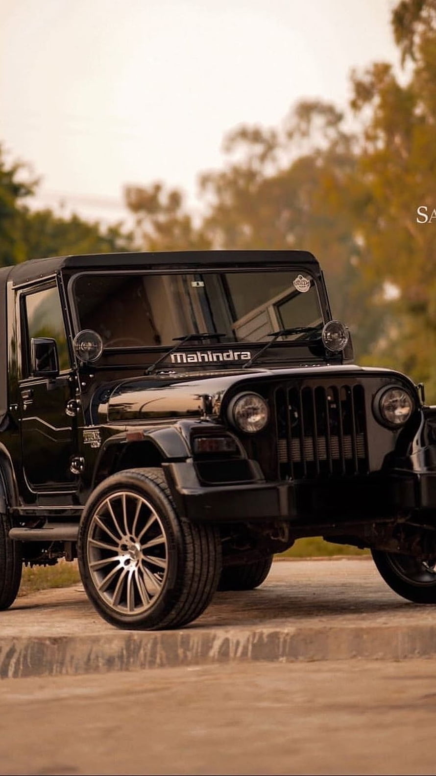 Black Mahindra Thar Off-Road SUV with Custom Alloy Wheels HD phone wallpaper