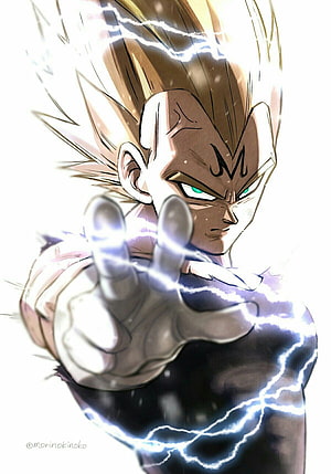 Majin Vegeta Super Saiyan Blue with Lightning Aura in Dragon Ball Super Anime Artwork HD phone wallpaper