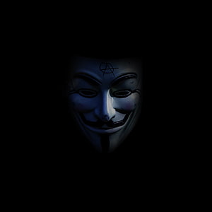 Anonymous Guy Fawkes Mask with Anarchy Symbol in Dark Blue Lighting HD phone wallpaper