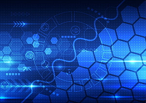 Abstract Futuristic Technology Background with Hexagonal Grid and Digital Circuit Elements HD wallpaper