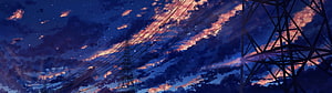 Anime Style Twilight Sky With Power Lines And Transmission Towers HD wallpaper